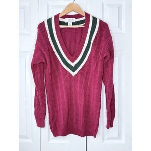 Petite Sophisticate Red/green TENNIS GOLF sweater V-neck Cable Knit SZ M‎ Preppy